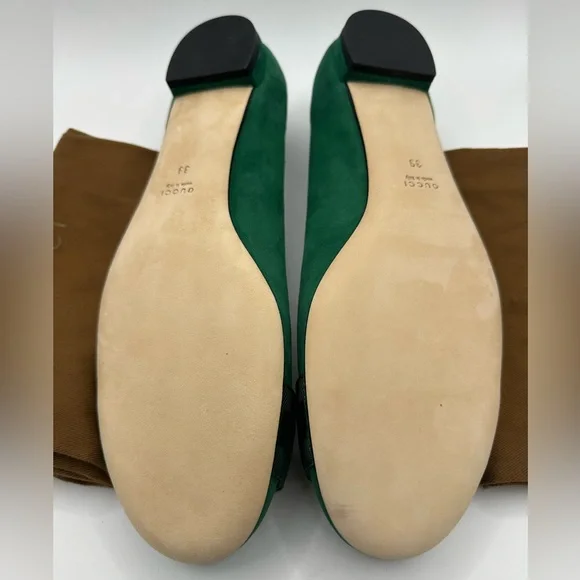 NEW Gucci Emerald Green Flats with Gold Detail WITH BOX AND DUSTBAGS - Picture 9 of 11